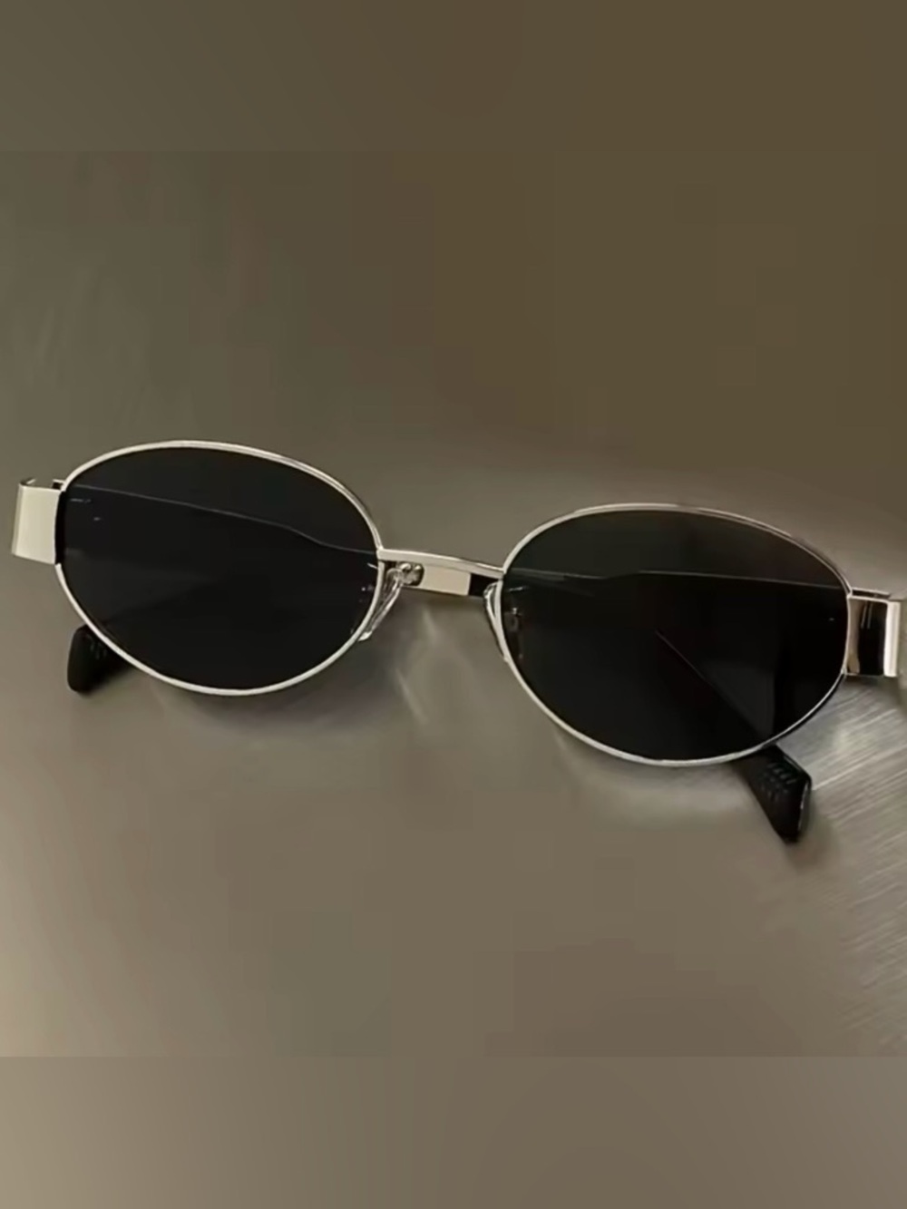 Macy's Silver Frame Black Lens Oval Sunglasses